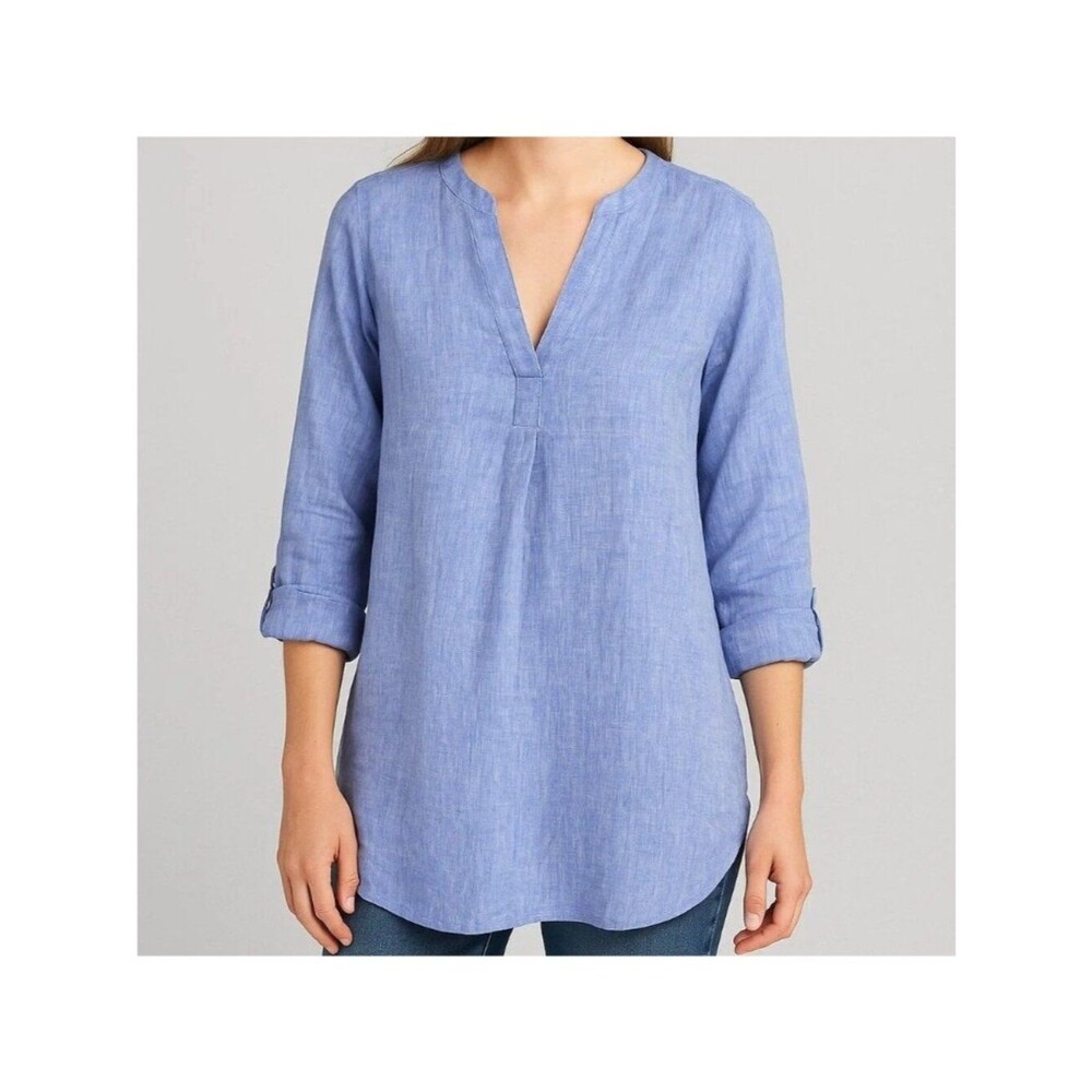 LL Bean LP Chambray 100% Linen Tunic Top Coastal Sustainable